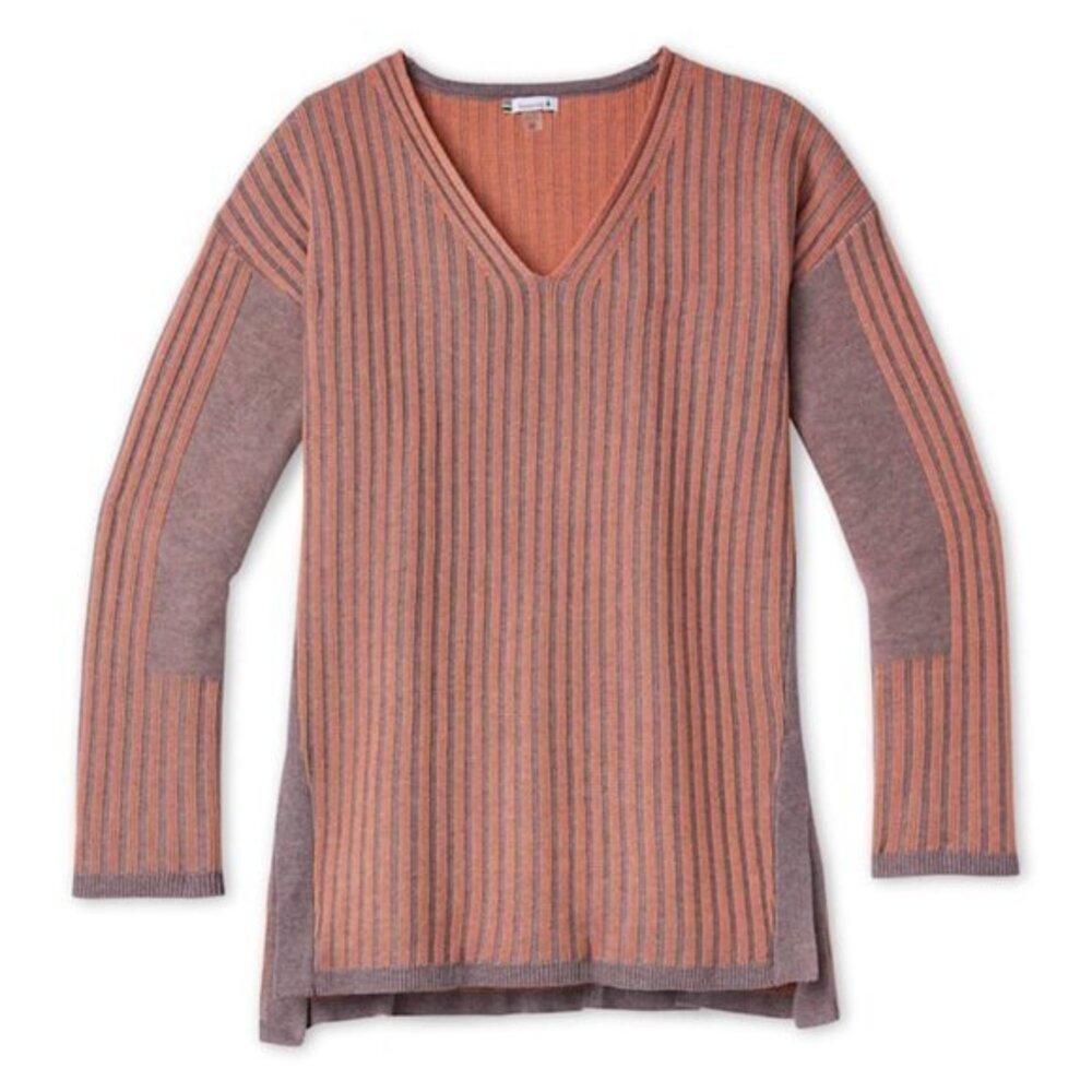 Smartwool Shadow Pine V-Neck Rib Sweater M Sparrow Heather/Sunset Coral Heather